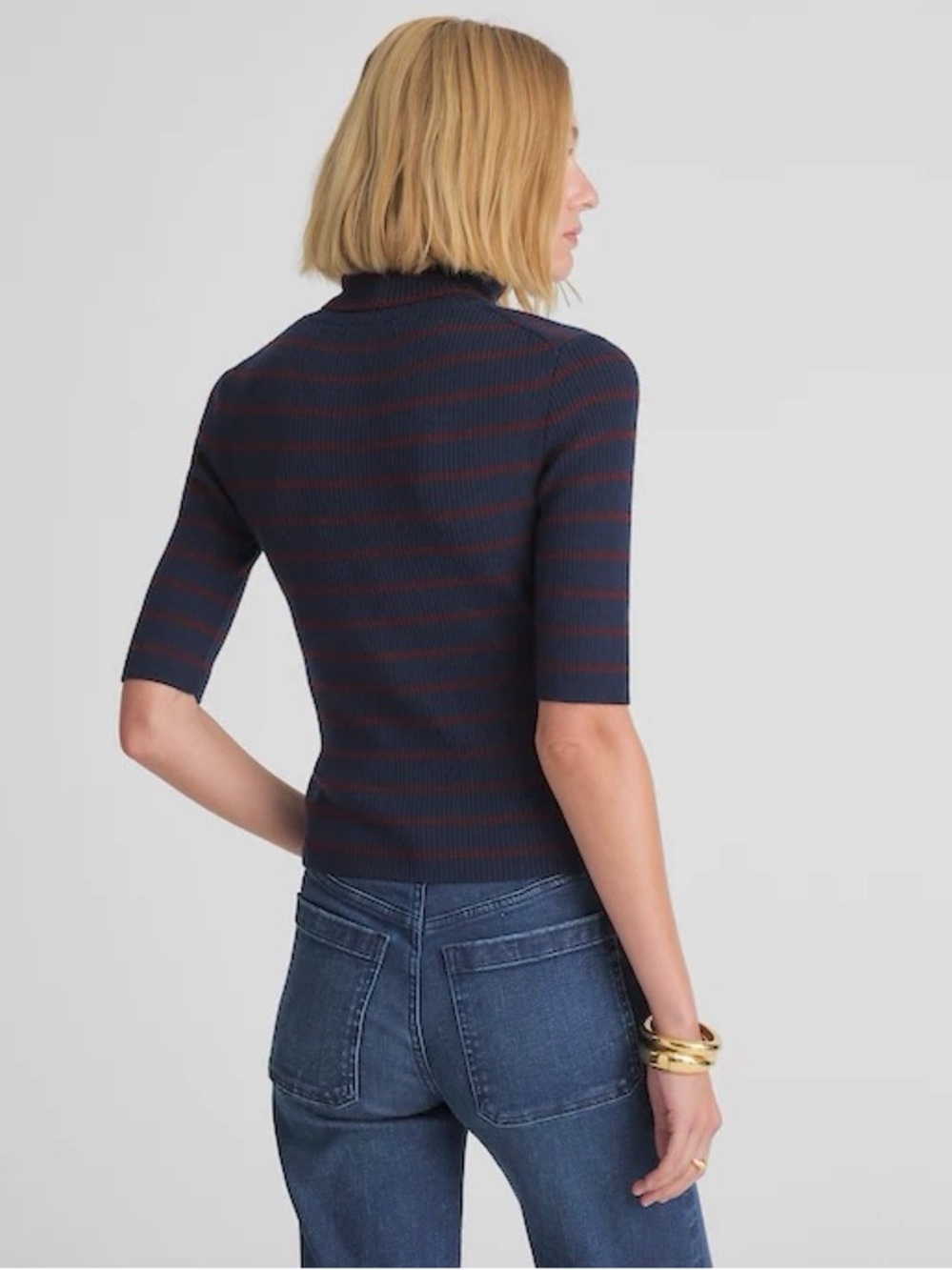 NWT Madewell Merino Wool Ribbed Turtleneck Tee in Deep Navy Stripe, NY532, XL - Picture 3 of 14